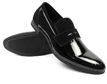 New Men's Black Tuxedo Slip On Patent Suede Bradley Formal Dress Shoes By AZAR