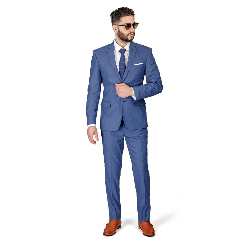 Slim Fit Men Suit 2 Button Notch Lapel Black Semi Shiny Flat Front Pants By AZAR Slim Fit Men Suit 2 Button Notch Lapel Black Semi Shiny Flat Front Pants By AZAR
