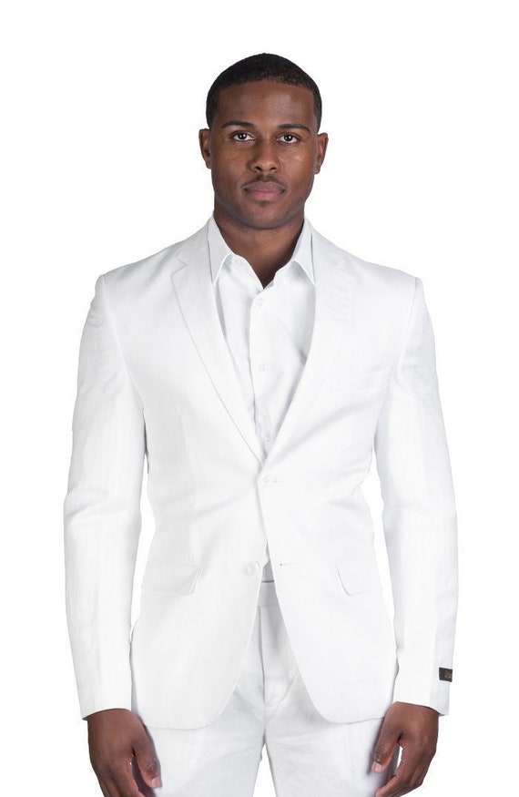 Slim Fit 2 Button White Linen Blazer Notch Lapel Fitted by AZAR MAN -   Canada