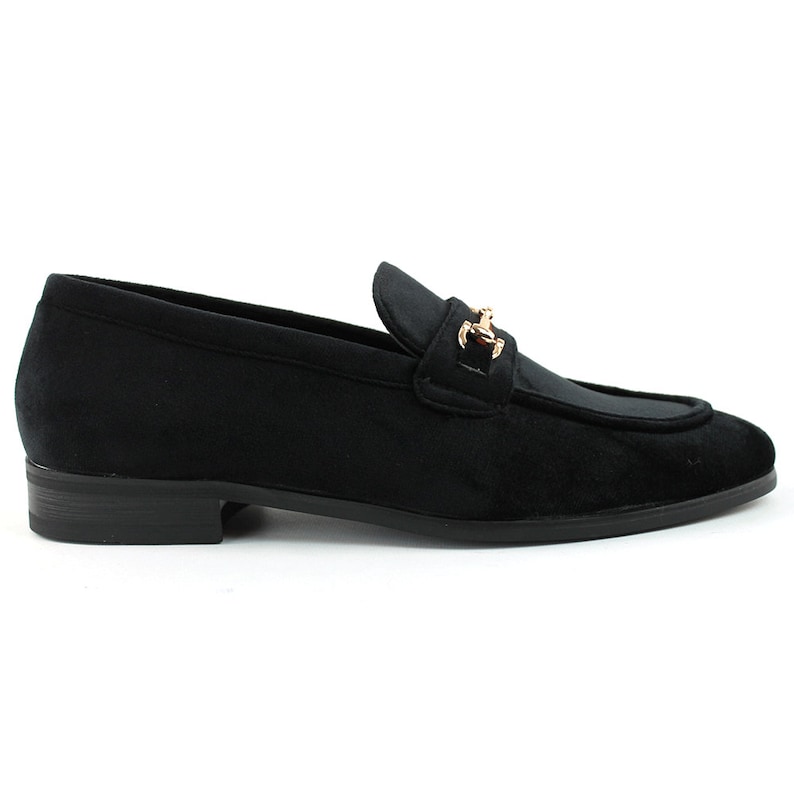 Men/'s Black Velvet Slip On Gold Buckle Dress Shoes Loafers Formal By AZAR