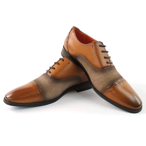 Men's Cognac Brown Lace-up Oxford Classic Dress Shoes 