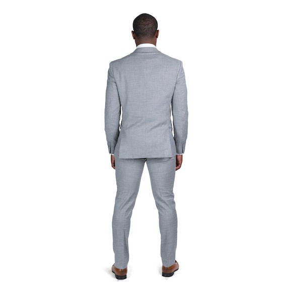 Buy Slim Fit Mens Suit 2 Button Solid Medium Gray Notch Lapel Flat
