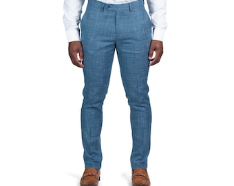 Slim Fit Homme Tweed Slacks Ocean Blue Robe Pantalon Plat Avant AZAR MAN