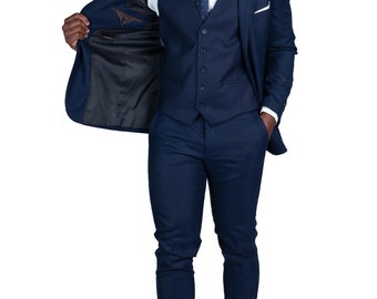 Slim Fit 2 Button Black Micro Texture Weave Notch Lapel Mens Suit Flat  Front Pants Fitted Vest Optional AZAR 