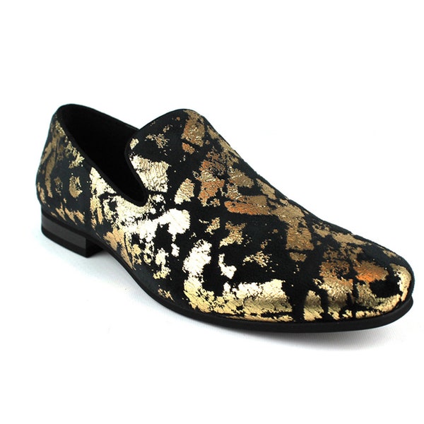 Slip Homme sur Black Velvet Gold Leopard Print Dress Shoes Loafers LS21