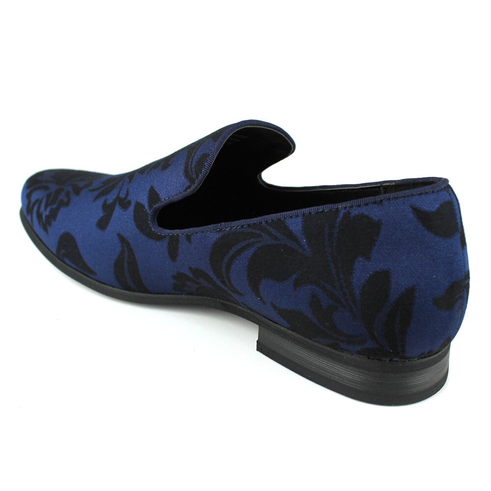 Men's Navy Blue Slip on Floral Tone Print Dress Shoes Etsy