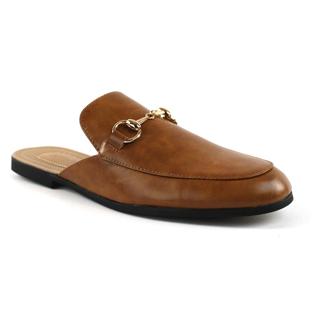 mens leather slip on mules