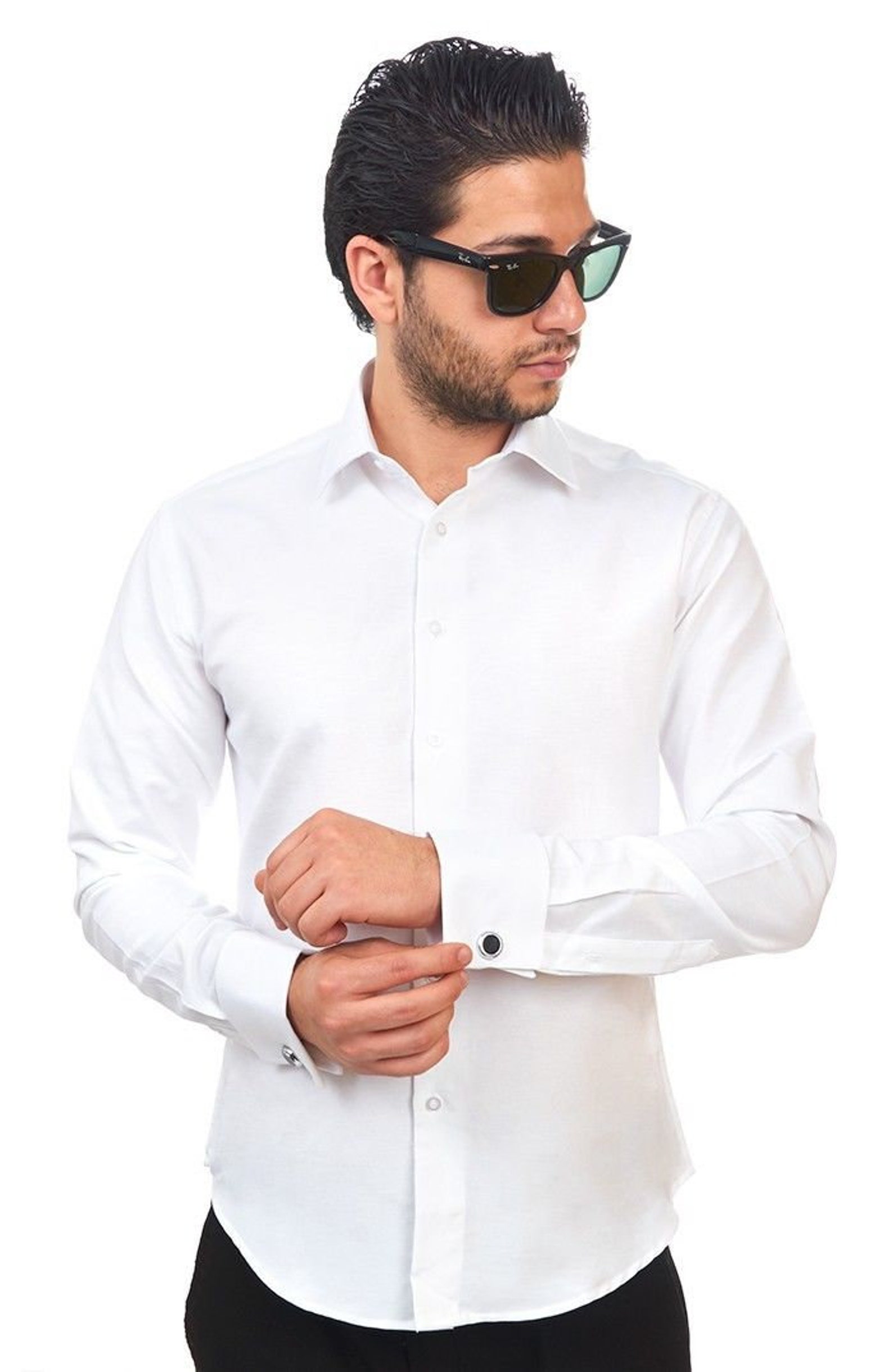 Slim Fit Solid White French Cuff Dress Shirt Spread Collar Etsy