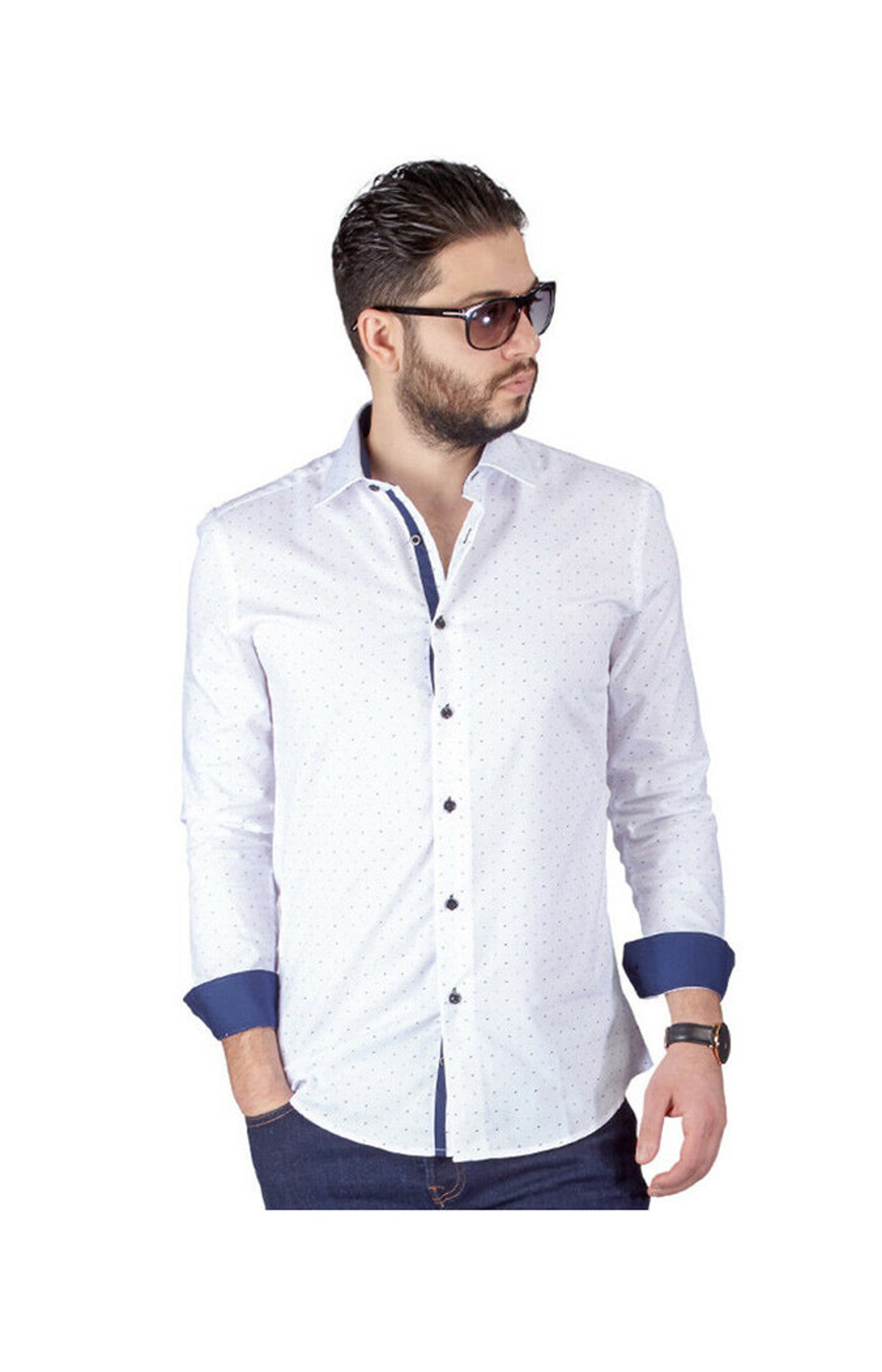 Slim Fit White Men's Dress Shirt Bow Tie Print Contrast Etsy