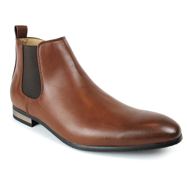 Brown Leather Men's Ankle Dress Boots Side Zipper Almond Round Toe Leather Chelsea ÃZARMAN