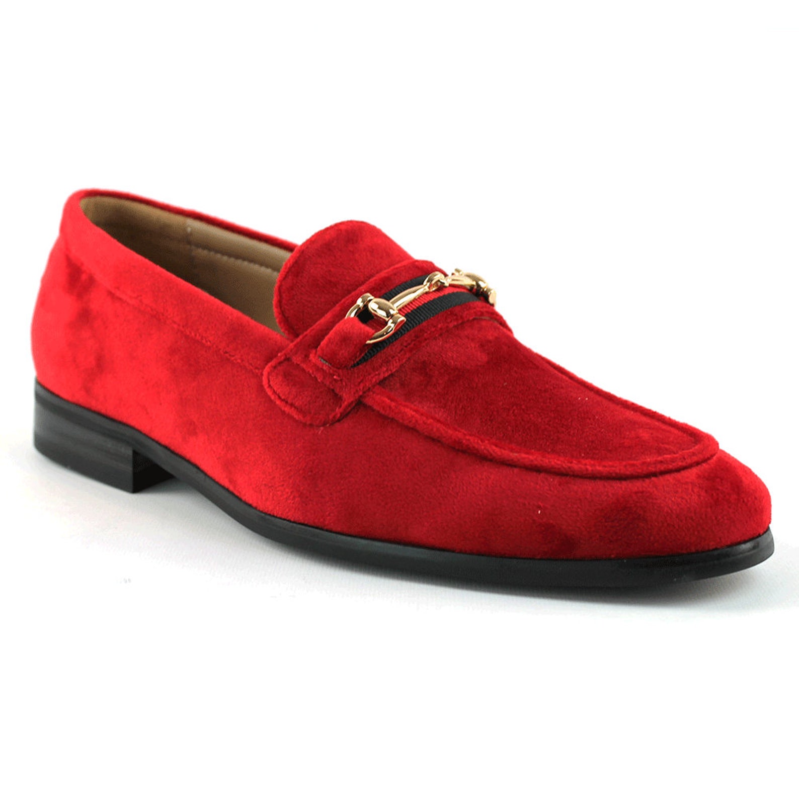 Men's Red Velvet Slip On Gold Buckle Dress Shoes Loafers Etsy