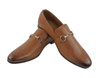 Scarpe eleganti da uomo in vera pelle marrone cognac con fibbia dorata AZAR MAN