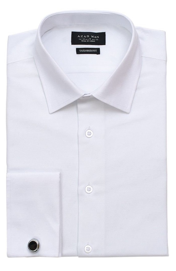 Slim Fit Solid White French Cuff Dress 