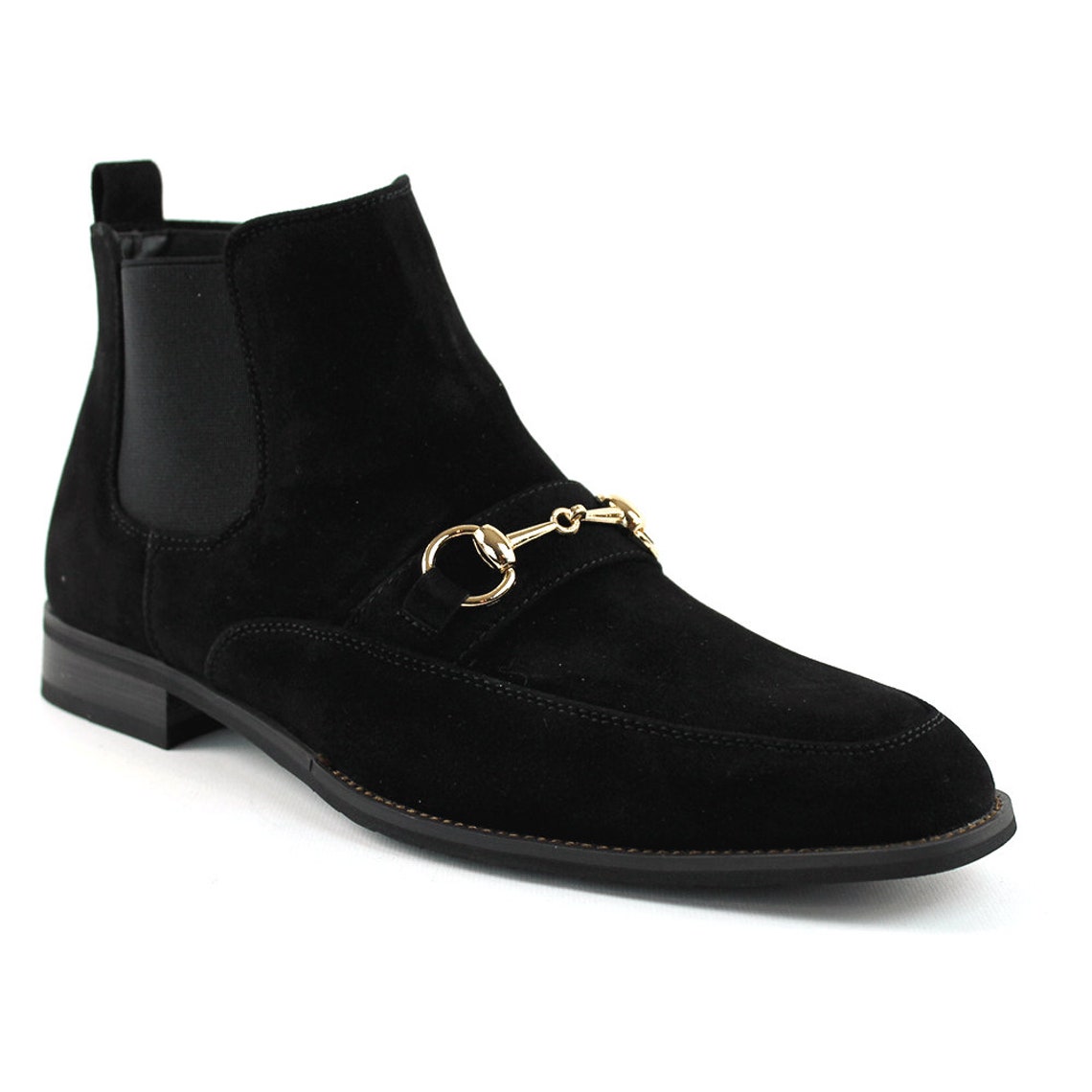 Black Suede Men's Chelsea Boots With Gold Buckle Side Etsy