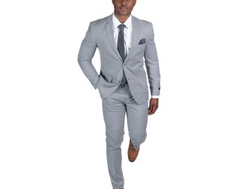 Slim Fit Mens Suit 2 Button Solid Medium Gray Notch Lapel Flat Front Pants AZAR MAN 10036