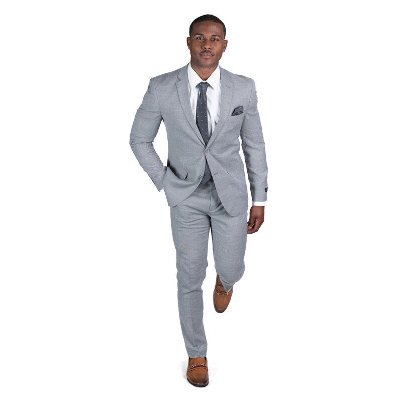 Slim Fit Mens Suit 2 Button Solid Medium Gray Notch Lapel Flat Front Pants sales AZAR MAN 10036