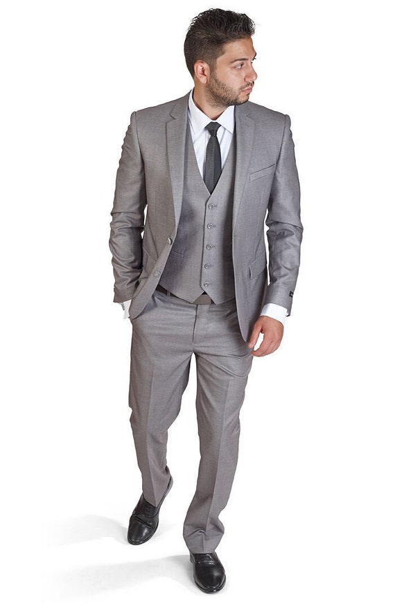 Newest Silver Grey Double-Breasted Men Suits Fashion Groom Wedding Blazer  masculino 2 Pieces (Jacket +