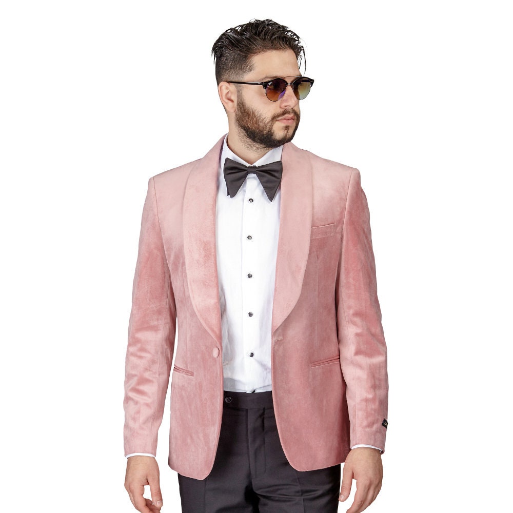 Tuxedo Jacket Mens Slim Fit Pink Pastel Velvet Dinner Blazer - Etsy