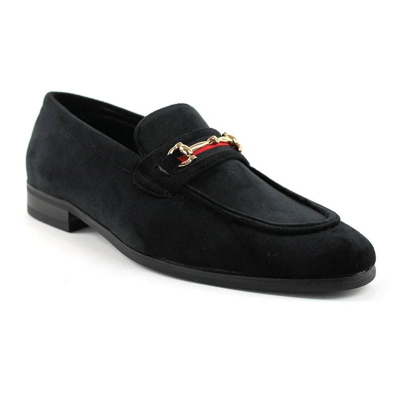 Men/'s Black Velvet Slip On Gold Buckle Dress Shoes Loafers Formal By AZAR