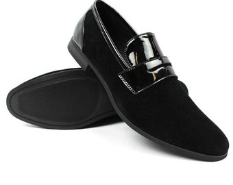 New Men's Black Slip On Suede Patent Details Bradley Formal Dress Shoes By AZAR