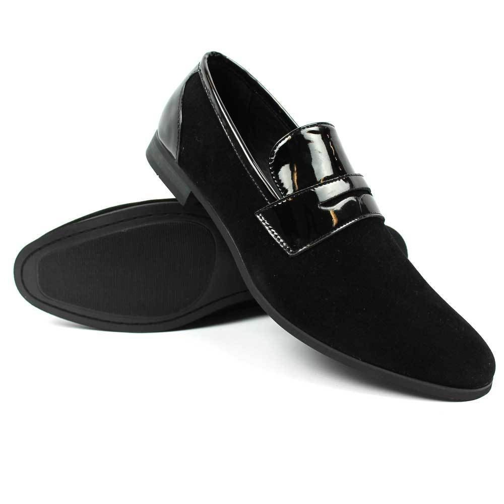 New Men's Black Slip on Suede Patent 