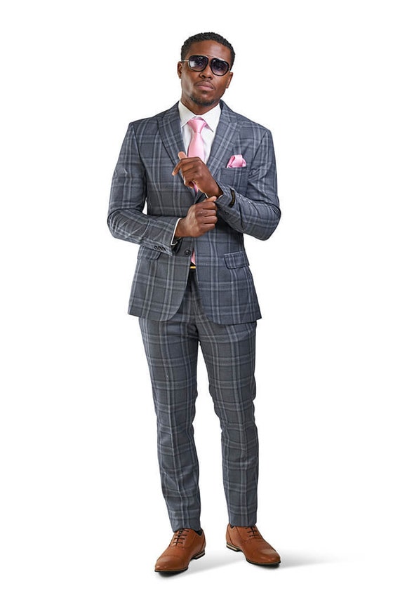 Plaid slim fit best sale suit
