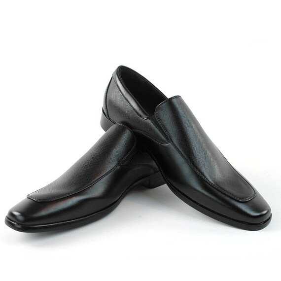 Mens Slip on Black Dress Shoes Loafer Oxfords Textured Leather | Etsy