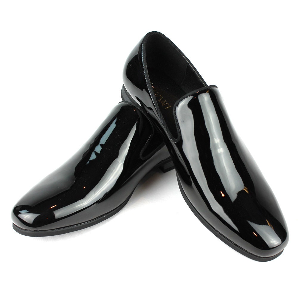 Men's Plain Black Patent Leather Formal Tuxedo Slip on - Etsy