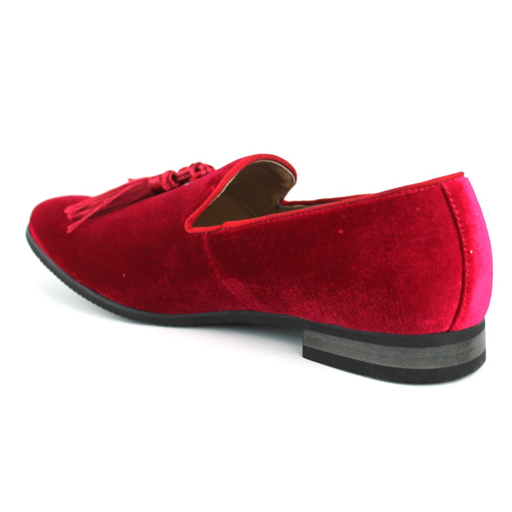 Velvet Slip on Bright Red Tuxedo Loafers Handmade Tassel - Etsy