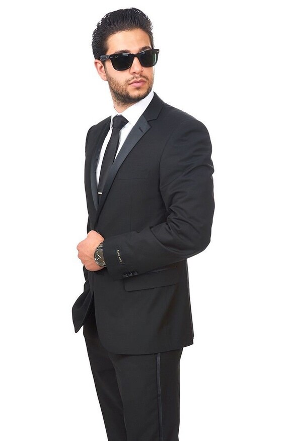 Tailored Slim Fit Tuxedo Black Separate Dress Pants Slacks Flat Front AZAR MAN