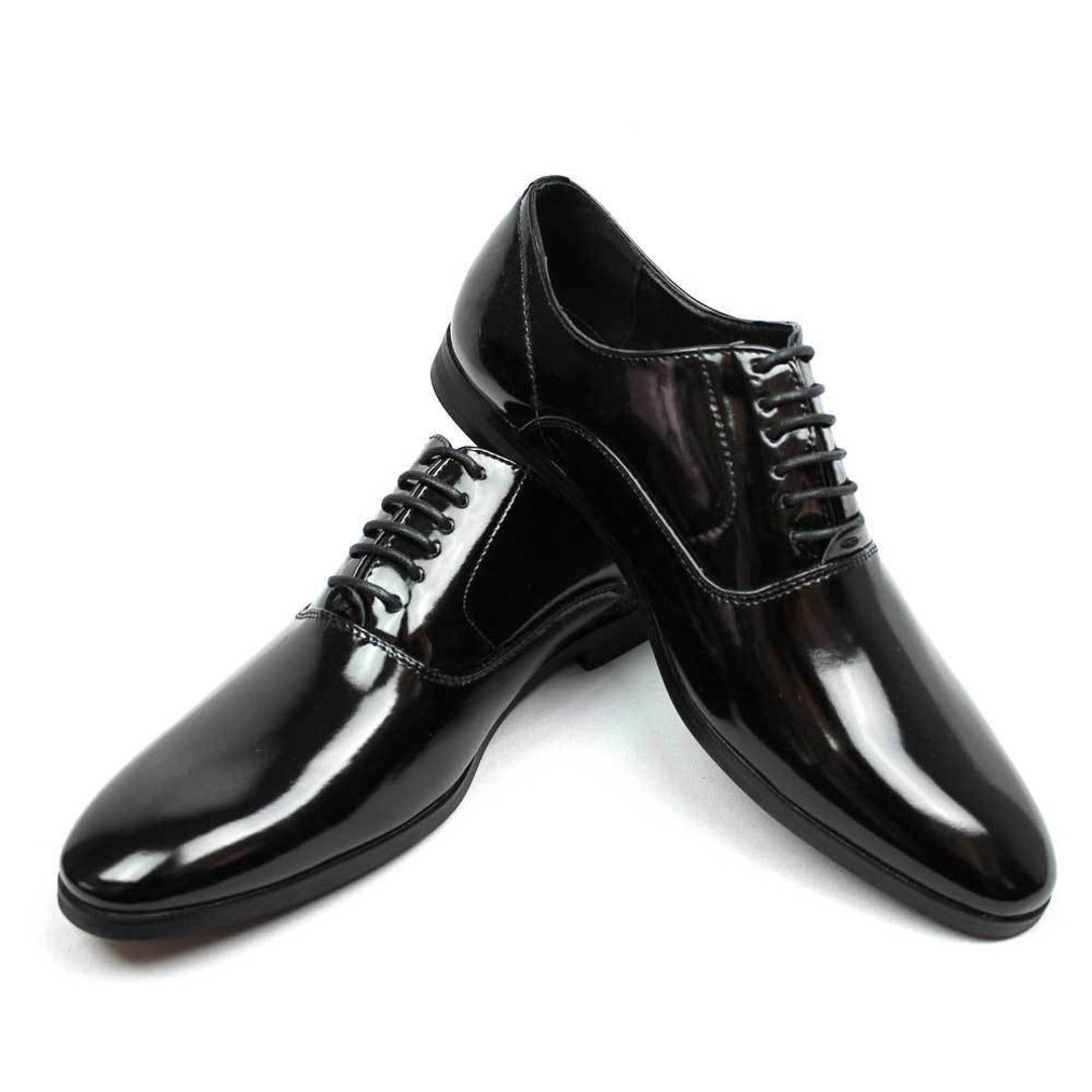 MENS FORMAL SHOES DRESS SMART SHINY PATENT LACE UP OXFORD SHOE