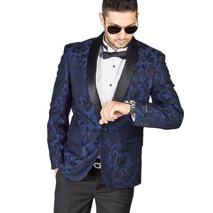 Slim Fit 1 Button Navy Blue Tuxedo Shawl Lapel Floral Jacket - Etsy