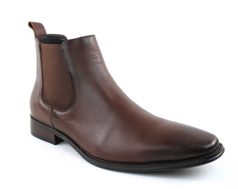 Genuine Leather Dark Brown Men's Dress Chelsea Boots Almond Toe Leather Lining AZAR MAN