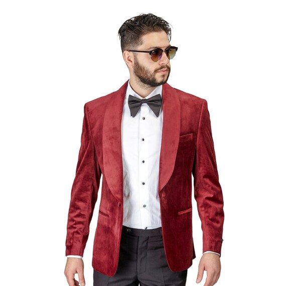 Tuxedo Jacket Mens Slim Fit Burgundy 