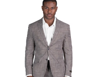 Slim Fit Mens Blazer Tweed Light Brown Jacket 2 Button Notch Lapel AZAR MAN