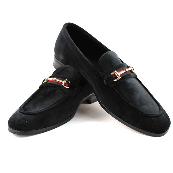 La Milano Broderick Men's Black Velvet Slip-On Dress Loafers – Medium Width (D, M)