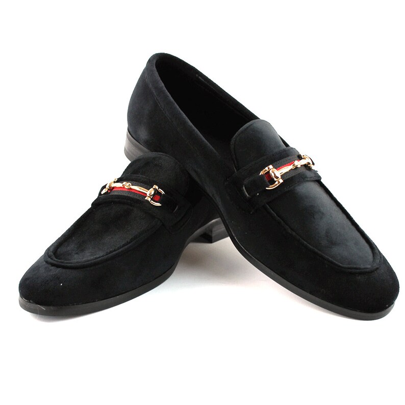 Men's Black Velvet Slip on Gold Buckle Dress Shoes Loafers - Etsy
