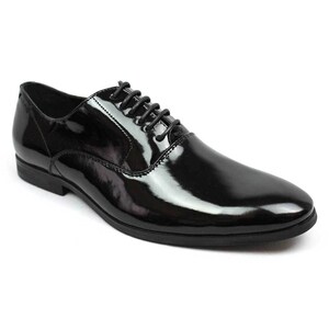 Men's Black Tuxedo Shoes Patent Leather Traditional Round Toe Lace up ...