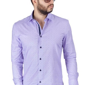 Slim Fit Lavender Men's Dress Shirt Bow Tie Print Contrast - Etsy