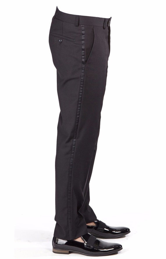 Black tuxedo pants with white best sale stripe