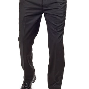 Slim Fit Men's 2 Button Soild Black Suit Notch Lapel Flat Front Pants ...