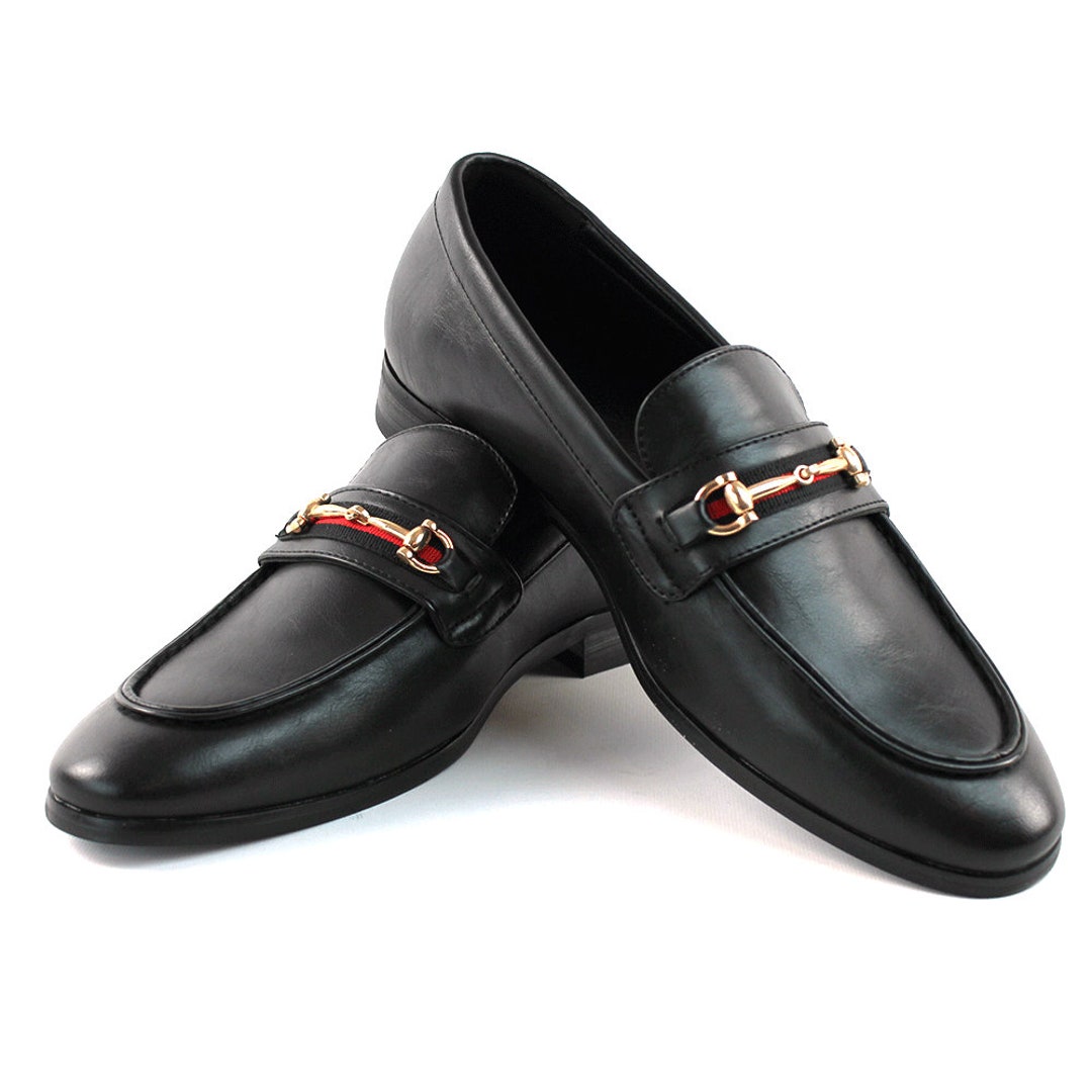 Men's Black Leather Slip on Gold Buckle Dress Shoes -  Sweden