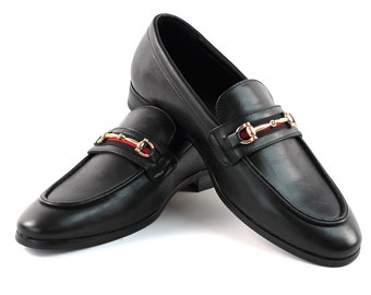 Mens black leather shop slip on dress shoes