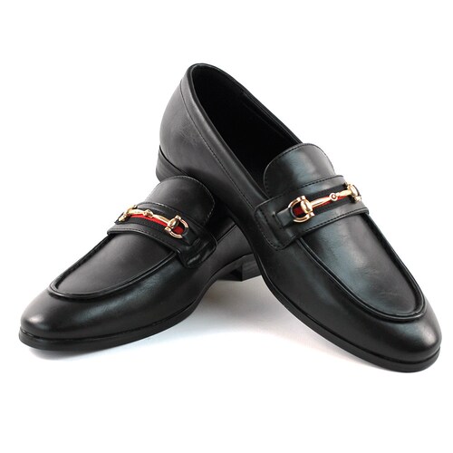 Men's Black Leather Slip on Gold Buckle Dress Shoes - Etsy Men's Black Leather Slip on Gold Buckle Dress Shoes - Etsy