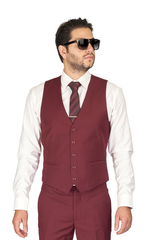 Mens Wine Waistcoat Etsy