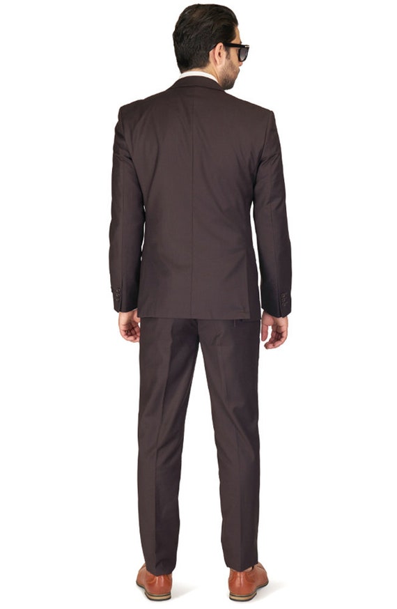 Slim Fit 2 Button Brown Notch Lapel Mens Suit Flat Front Pants Fitted Vest  Optional AZAR -  Canada