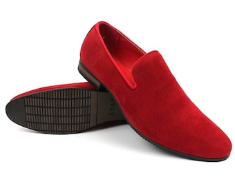 New Men's Dress Shoes Red Suede Slip On Loafers Modern Round Toe By AZAR MAN
