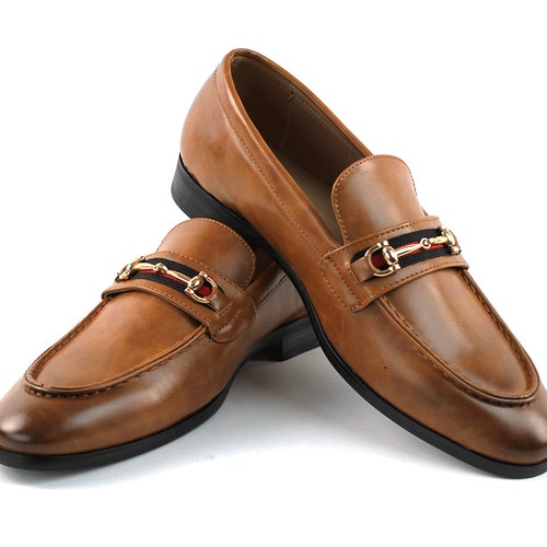 Leather Slip on Gold Buckle Dress Shoes 