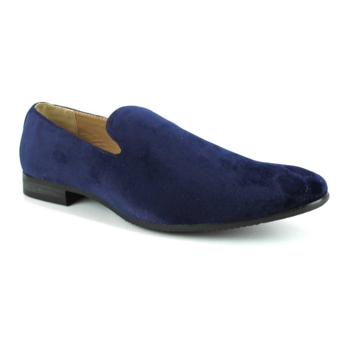 Velvet Slip on Navy Blue Tuxedo Plain Loafers Handmade Modern Formal ...