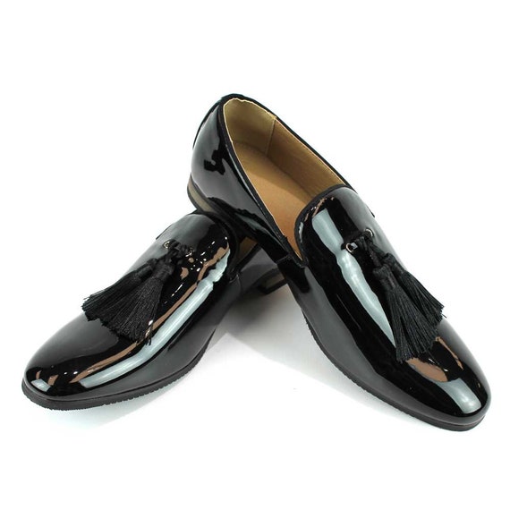 Slip on Black Tuxedo Loafers Tassel -